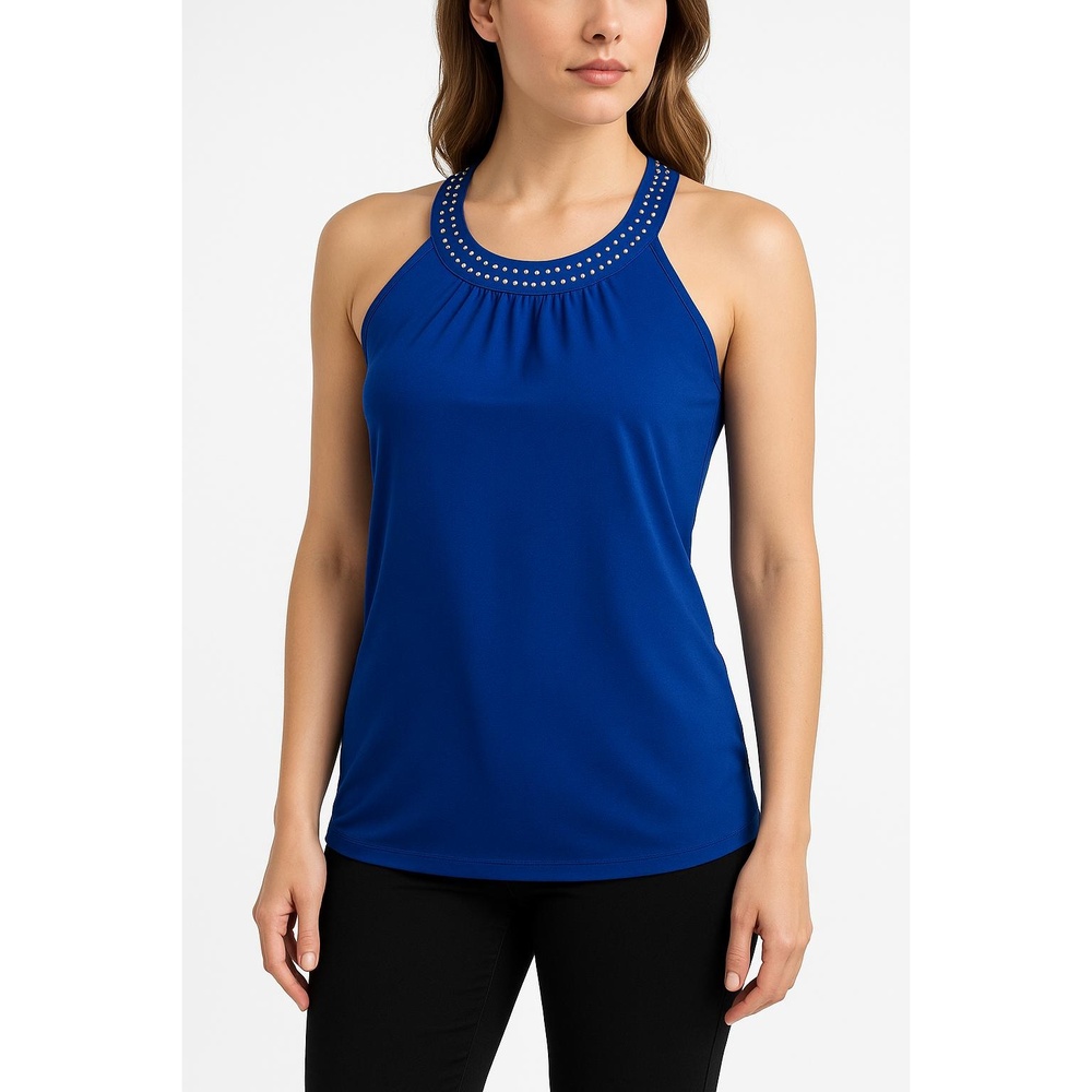 DIANA BELLE Blue Sleeveless Studded‎ Neckline Blouse Womens Large
